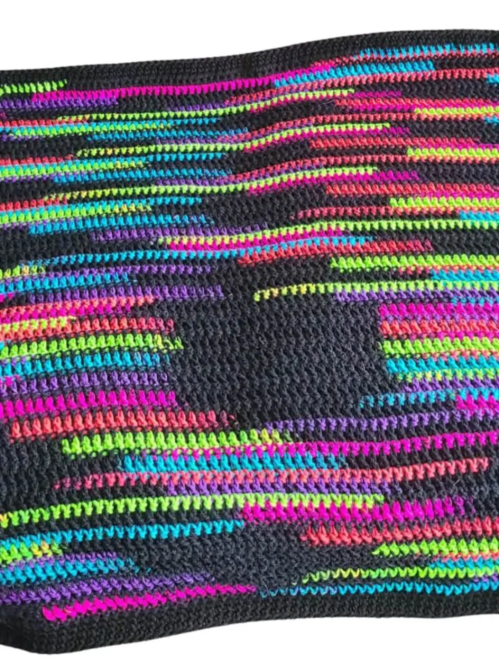 Black & Neon Lapghan – “The Black Hole” Story Blanket – Handmade in North Dakota